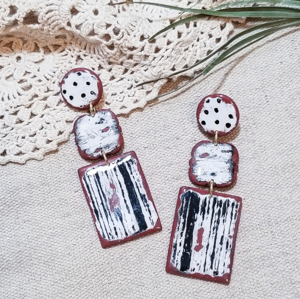Pottery inspired clay earrings